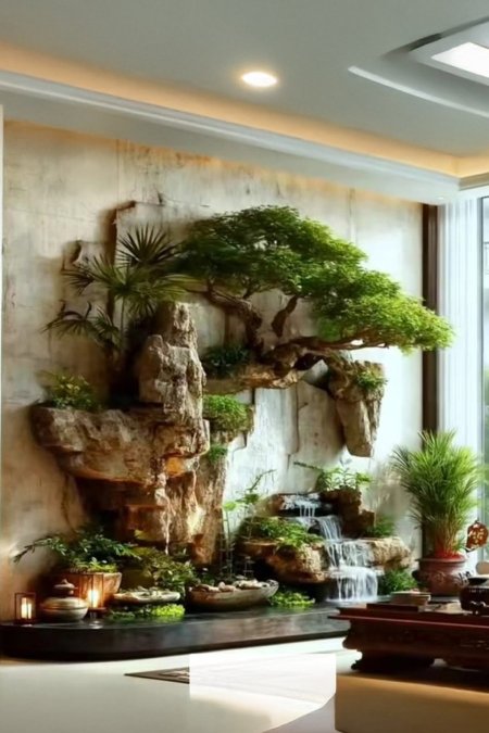 🪴 نافورة جدارية طبيعية بأسلوب فن هوّانغ